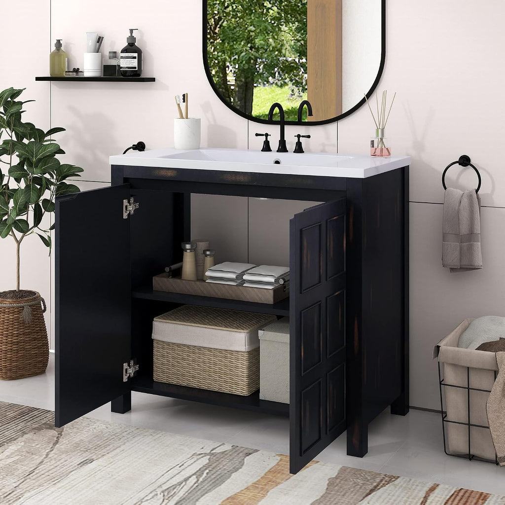 P PURLOVE 36' Bathroom Vanity with Sink Top Combo Set, Modern Single Bathroom Cabinet with Adjustable Shelf and Soft Closing Doors,Wood Frame