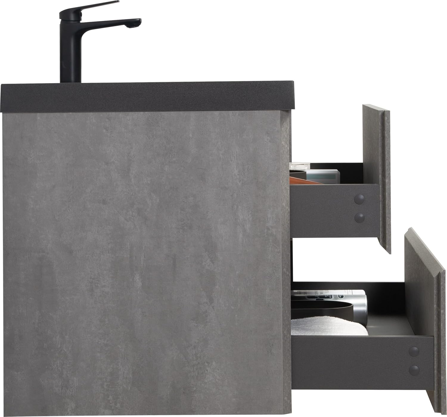 36' Floating Bathroom Vanity with Sink, Modern Wall-Mounted Bathroom Storage Vanity Cabinet with Black Quartz Sand Top Basin and Soft Close Drawers