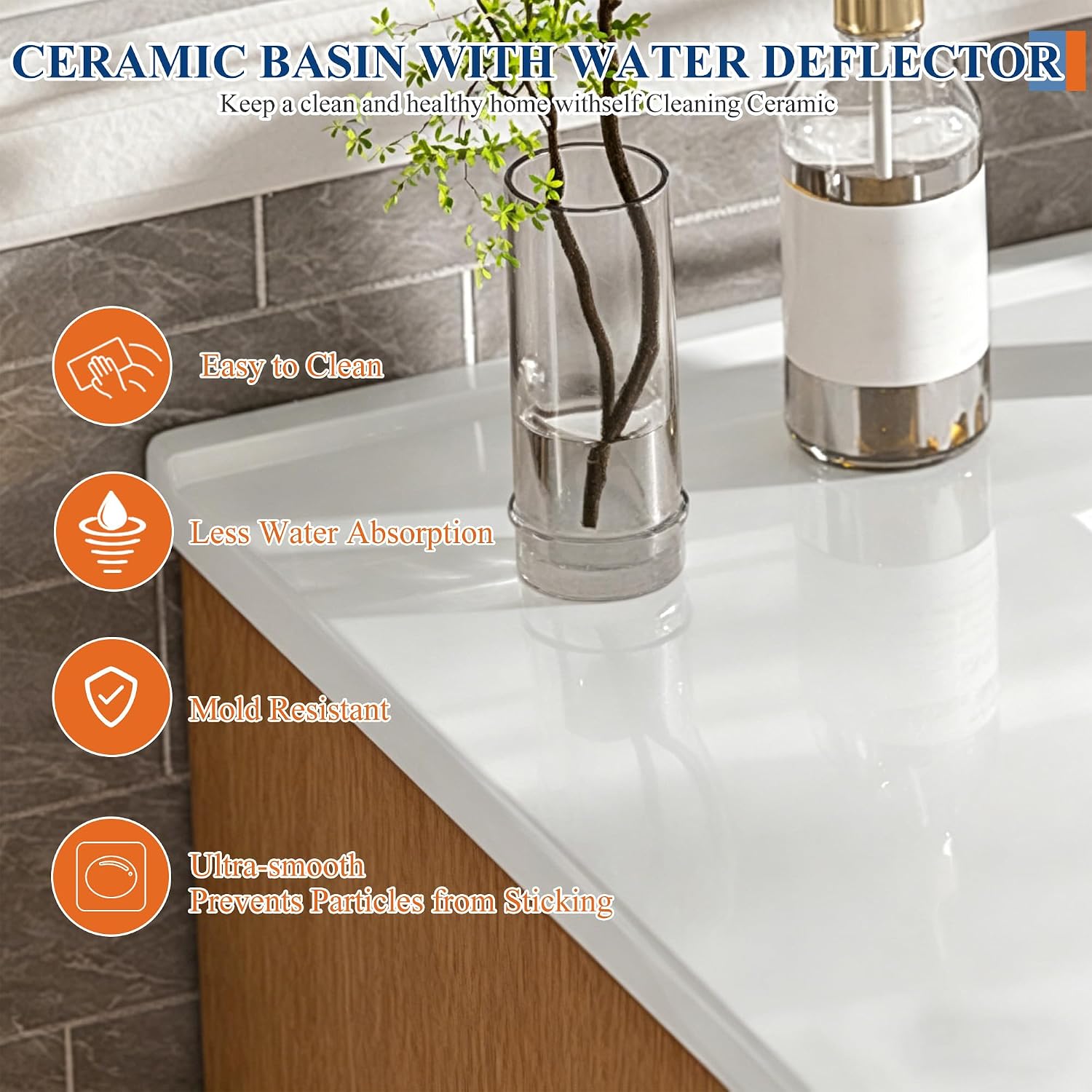 36 Inch Bathroom Vanity with Sink, Modern Fluted Single Bathroom Vanity with Ceramic Sink, Bath Room Cabinet with Divided Drawers, Wall-Mounted Modern Storage Vanity for Small Space (36''-Wood)