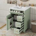 24' Bathroom Vanity with Sink & Countertop Modern Single Sink Vanity with 1 Flip-Out Drawer & 3 Drawers & Door Racks Freestanding Bathroom Sink Cabinet Saving Space,Light Green