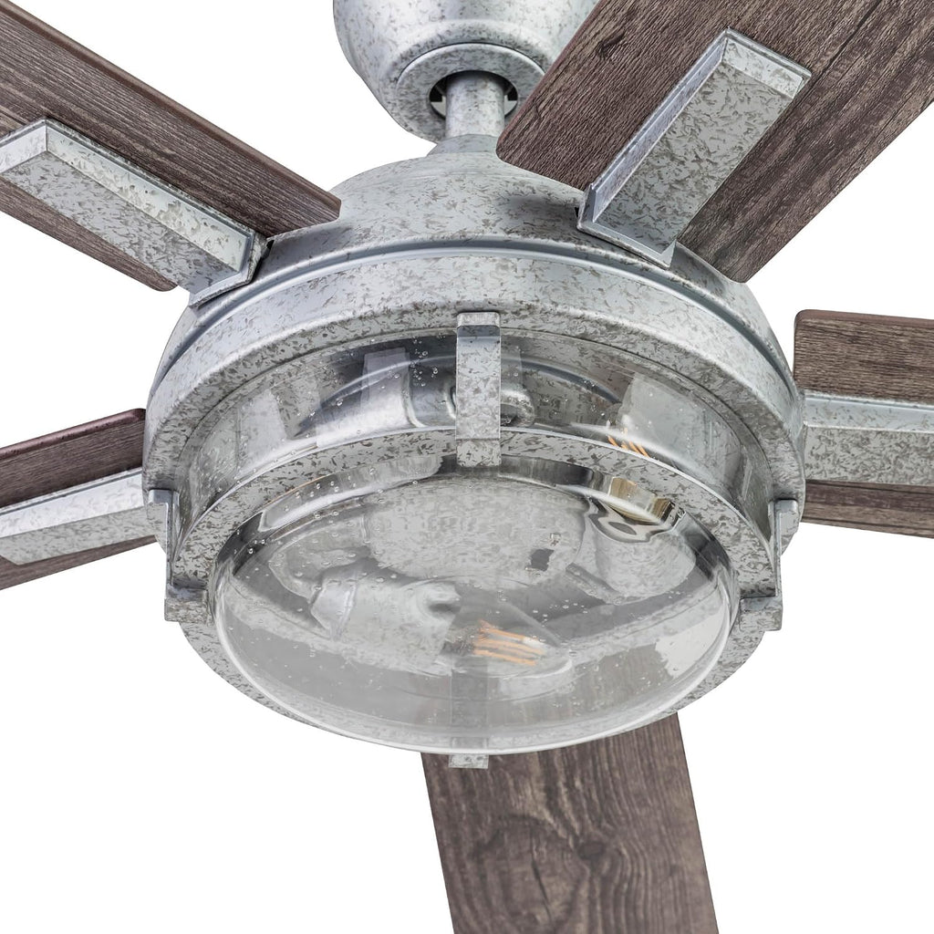 Prominence Home Freyr, 52 Inch Indoor Outdoor LED Ceiling Fan with Light, Remote Control, Dual Mounting Options, 5 Dual Finish Blades, Reversible Motor -51484-01 (Painted Galvanized)