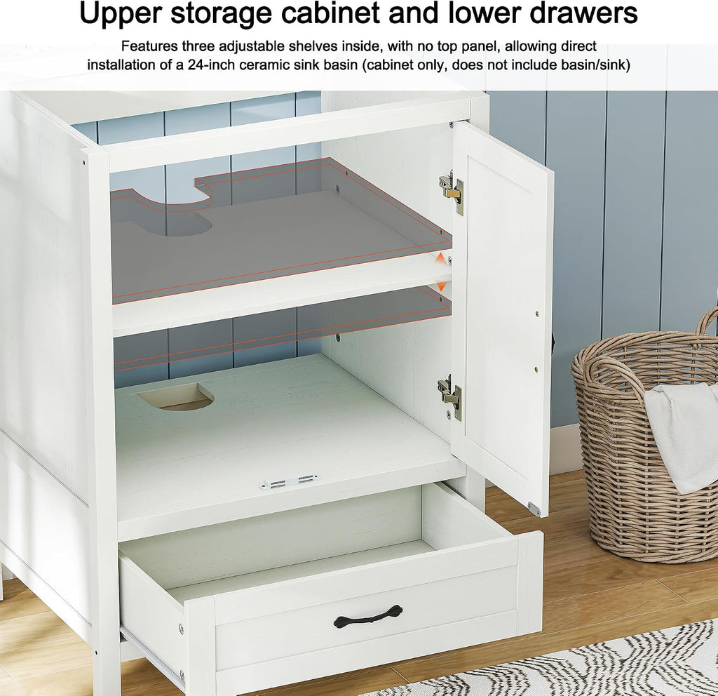 Quikraen 24 Inch Bathroom Vanities,Sink Vanity for Small Space,Adjustable Upper Storage Cabinets and Lower Drawers Modern Bathroom Vanities Excluding the Sink（White）