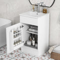 18-inch Bathroom Vanity Sink Combo, Free-Standing Single Storage Cabinet with Adjustable Shelf & Storage Rack, Wooden Set with Ceramic Basin for Bathroom (White)