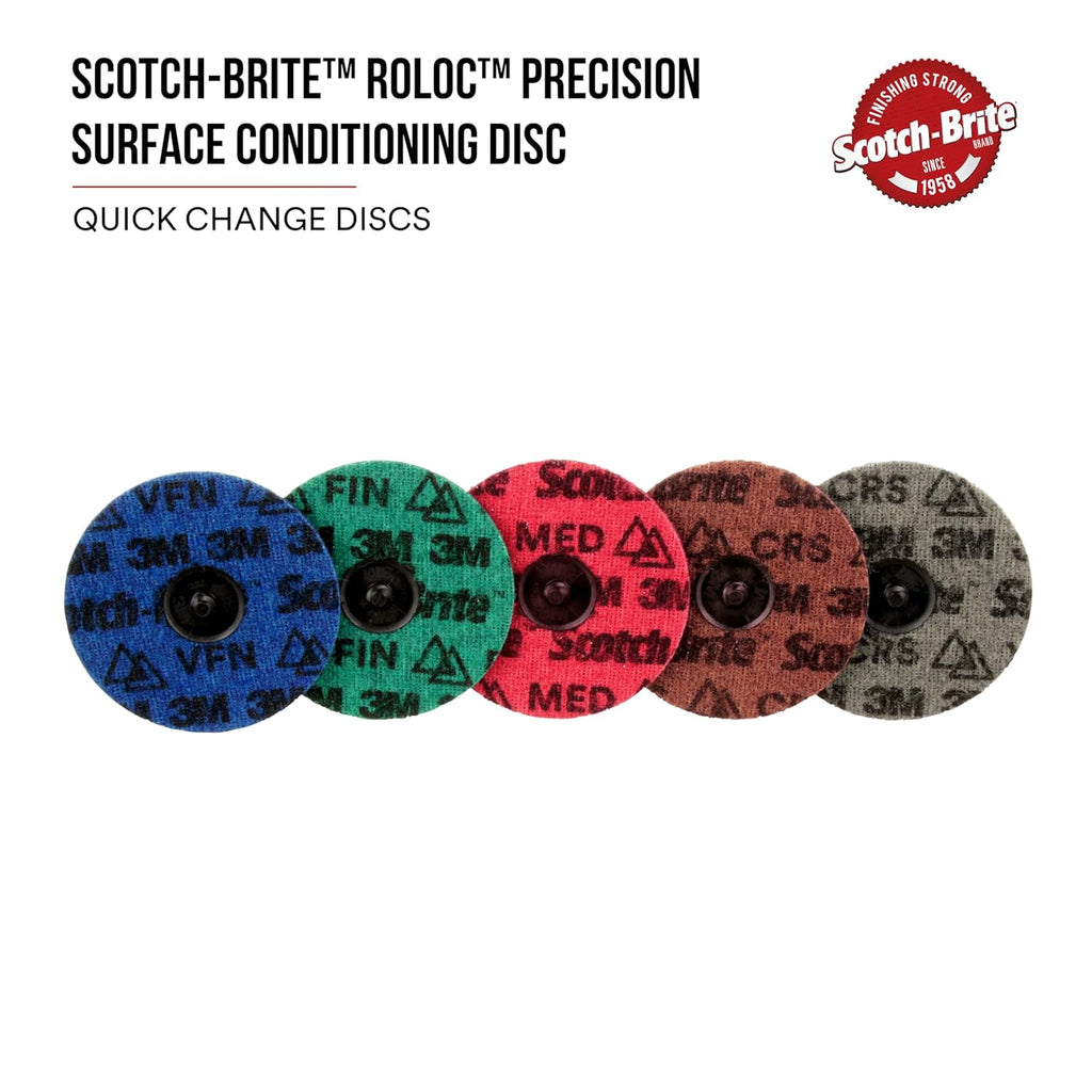 Scotch-Brite Precision Surface Conditioning Disc, Roloc TS, Very Fine, Ceramic, Nonwoven Fiber, Easy Change, 2 in, 50/Inner, 200/Case, Dispenser Pack