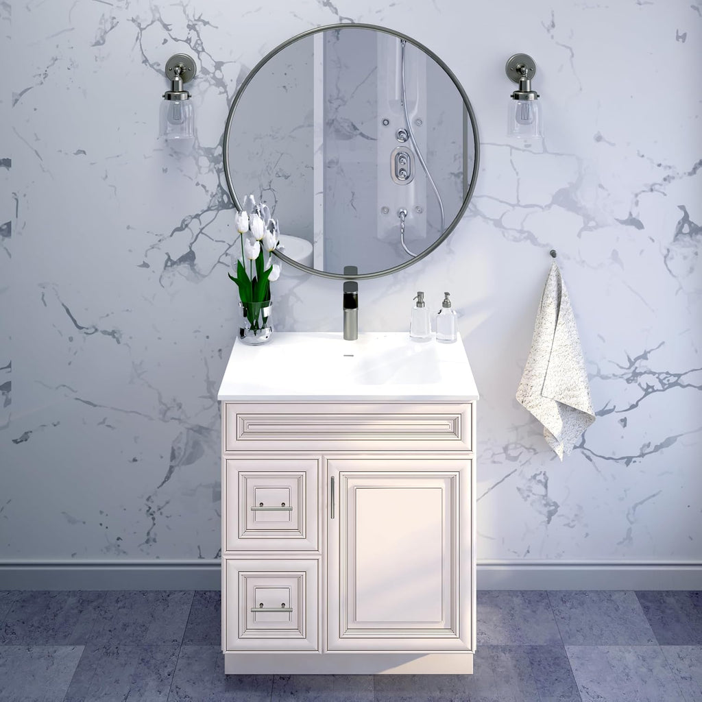 30' Shaker Bathroom Vanity Sink Base with Drawers (Ready-to-Assemble) (Antique White Vanity Base)