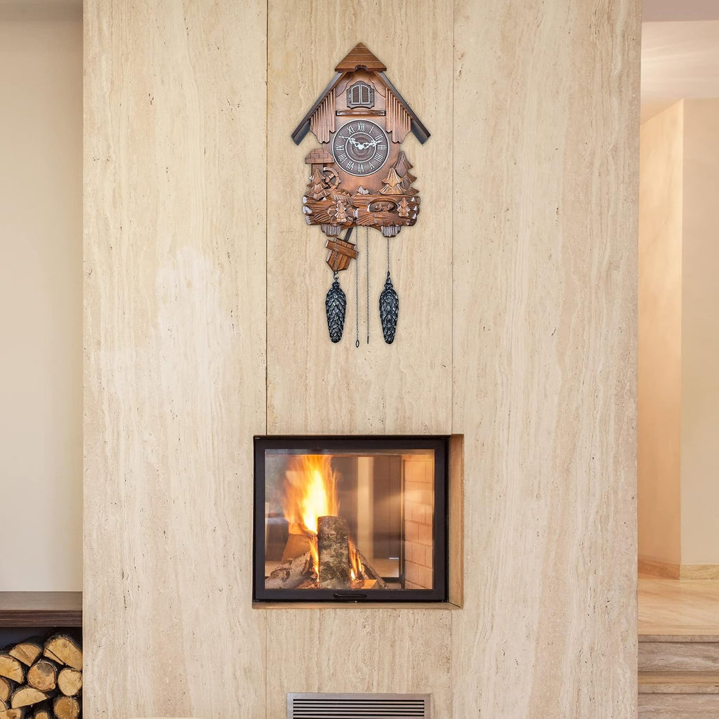 TIMEGEAR Cuckoo Clock with Automatic Night Mode, Swinging Pendulum and Quartz Movement (Brown)