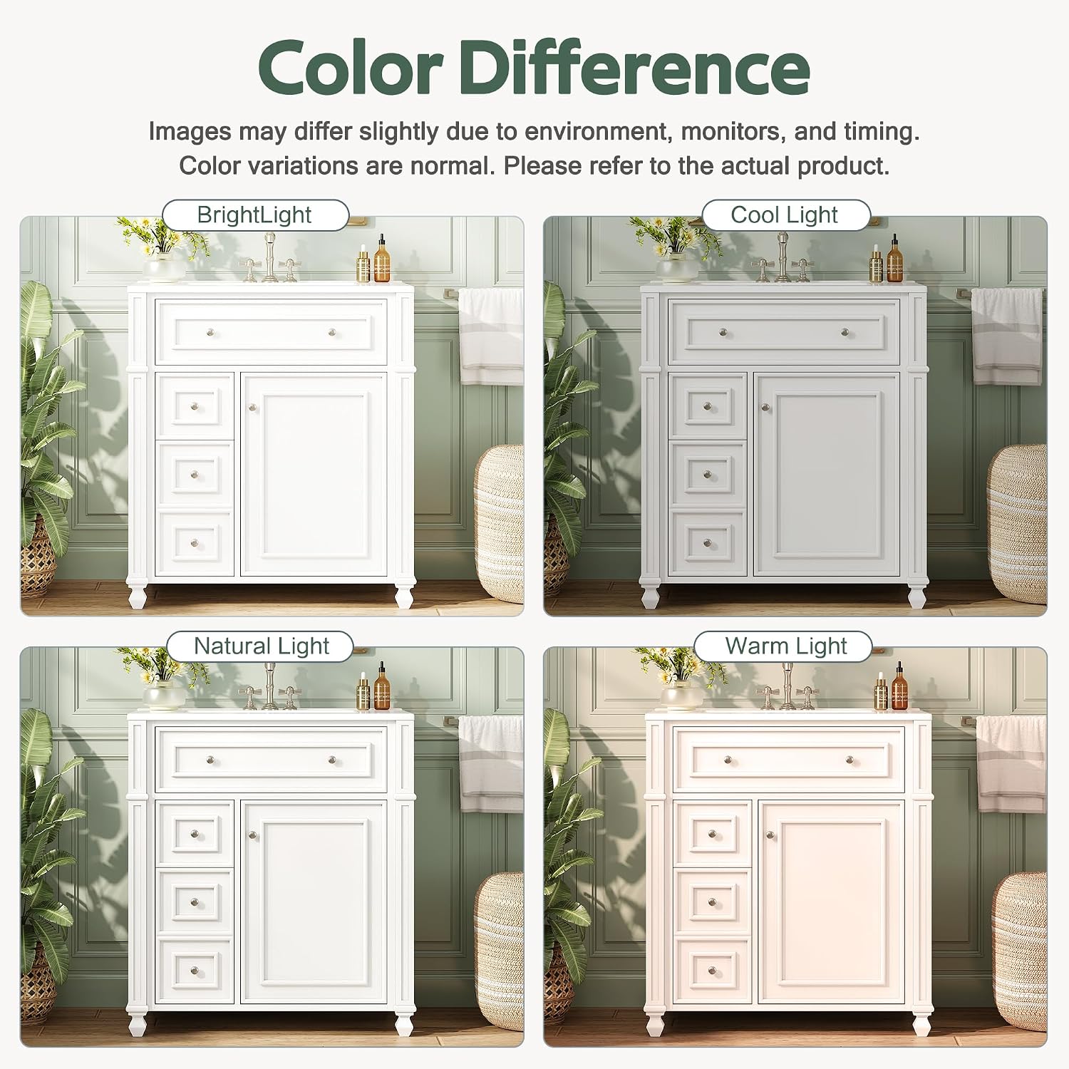 Merax 30' Bathroom Vanity with Sink, Modern Solid Wood Frame Bathroom Vanity Storage Cabinet with Adjustable Shelf, Ceramic Sink Top, Soft Closing Doors, 3 Drawers and Tip Out Drawer, White