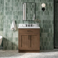 ARIEL Hepburn 30-inch Bathroom Vanity with Sink,Solid Wood, 1.5-inch Carrara White Quartz Countertop, Single Rectangular Porcelain Sink, 2 Soft Closing Doors, 1 Dovetail Drawers, Brown Oak