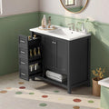 LUMISOL 36 Inch Bathroom Vanity with Sink, Black Freestanding Bathroom Vanity Cabinet with Ceramic Top, 2 Soft-Close Drawers, Open Storage Shelf & Single Offset Sink, Black
