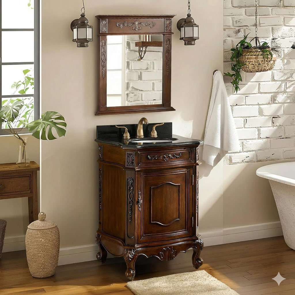 Tennant Brand 24' Classic Petite Powder Room Single Sink Bathroom Vanity (Black top)