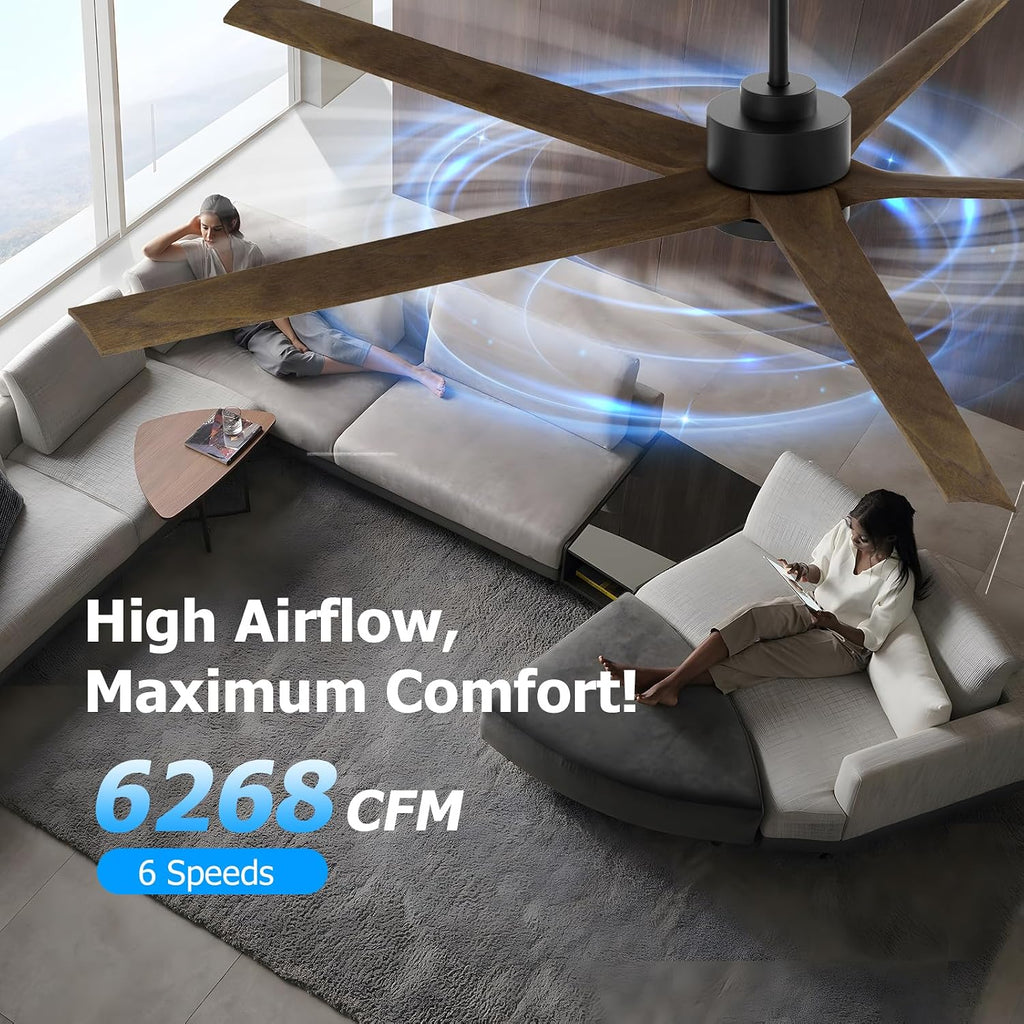 72 Inch Ceiling Fan with Lights, Outdoor Wood Silent Ceiling Fans, Modern Large Airflow High CFM Farmhouse Fan, Quiet Reversible DC Motor 5 Blades for Bedroom Living Room Exterior Patios