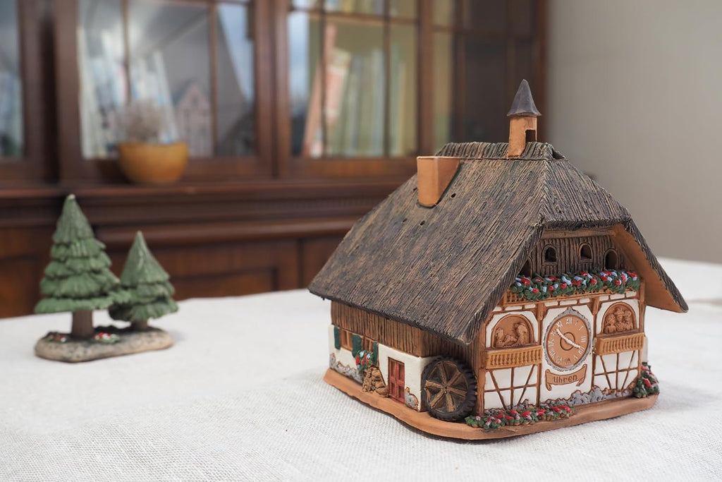 Ceramic Miniature House Cuckoo Clock House in Black Forest, Germany, Tealight Candle Holder Room Decoration Handcrafted Collectible Miniature Aroma Light House C298