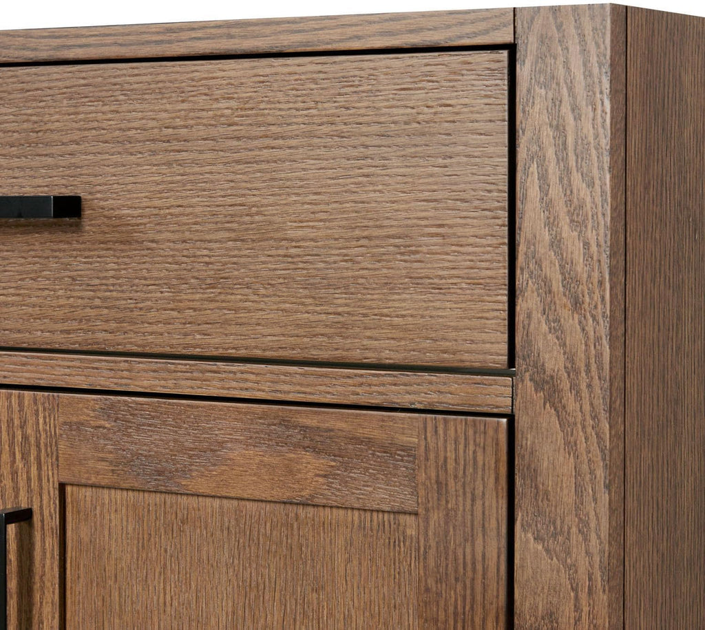 ARIEL Hepburn 36-inch Bathroom Vanity with Sink,Solid Wood, 1.5-inch Carrara White Quartz Countertop, Single Rectangular Porcelain Sink, 2 Soft Closing Doors, 5 Dovetail Drawers, Brown Oak
