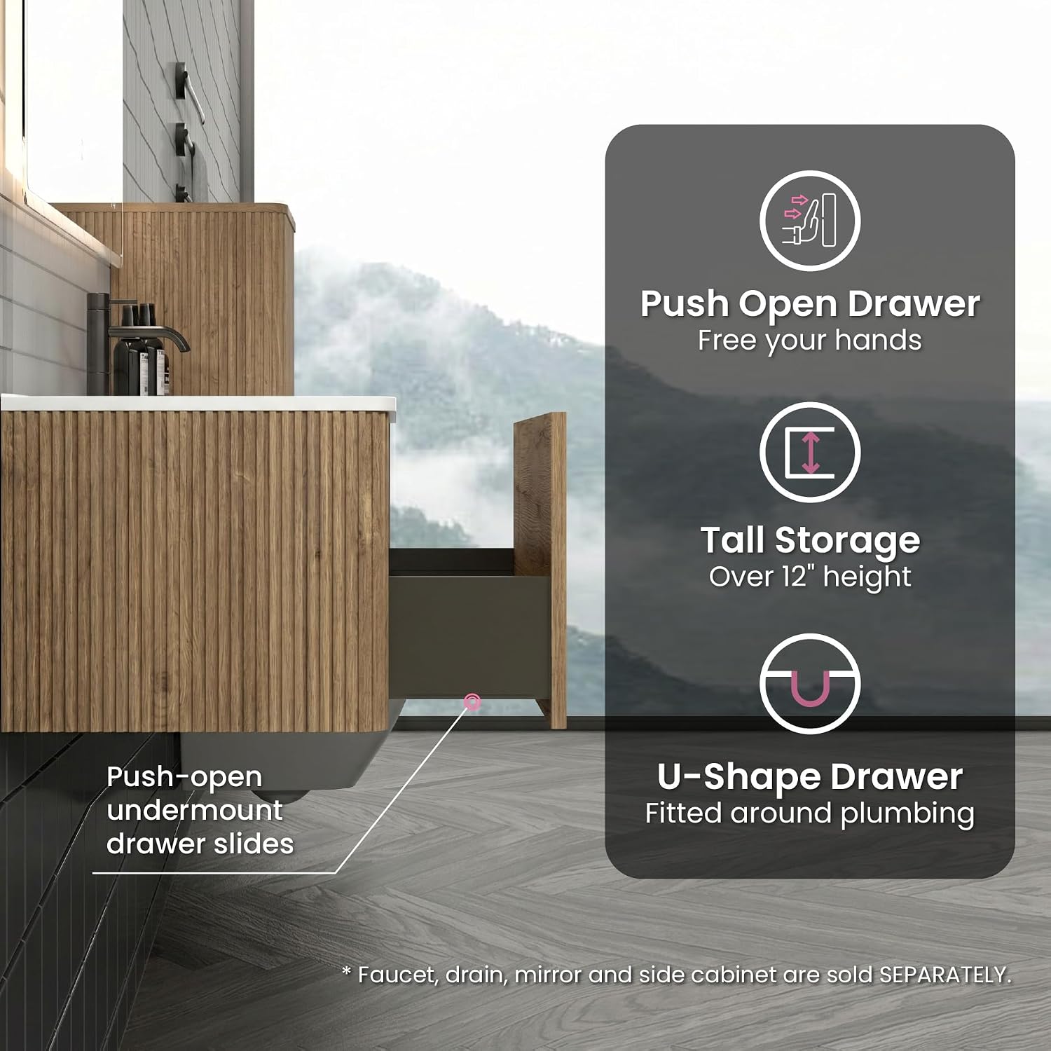 36' Bathroom Vanity with Sink, Modern Floating Vanity with Large Storage Push Open Drawer, for Apartment, Hotel, White, Fully Assembled - Camellia Collection