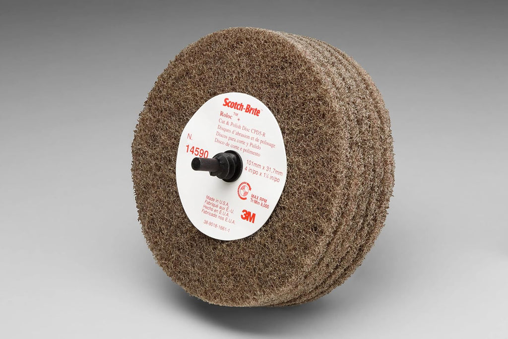Scotch-Brite Roloc + Cut and Polish Disc D5, Aluminum Oxide, 4 Diameter, Medium Grit, Tan (Pack of 10)