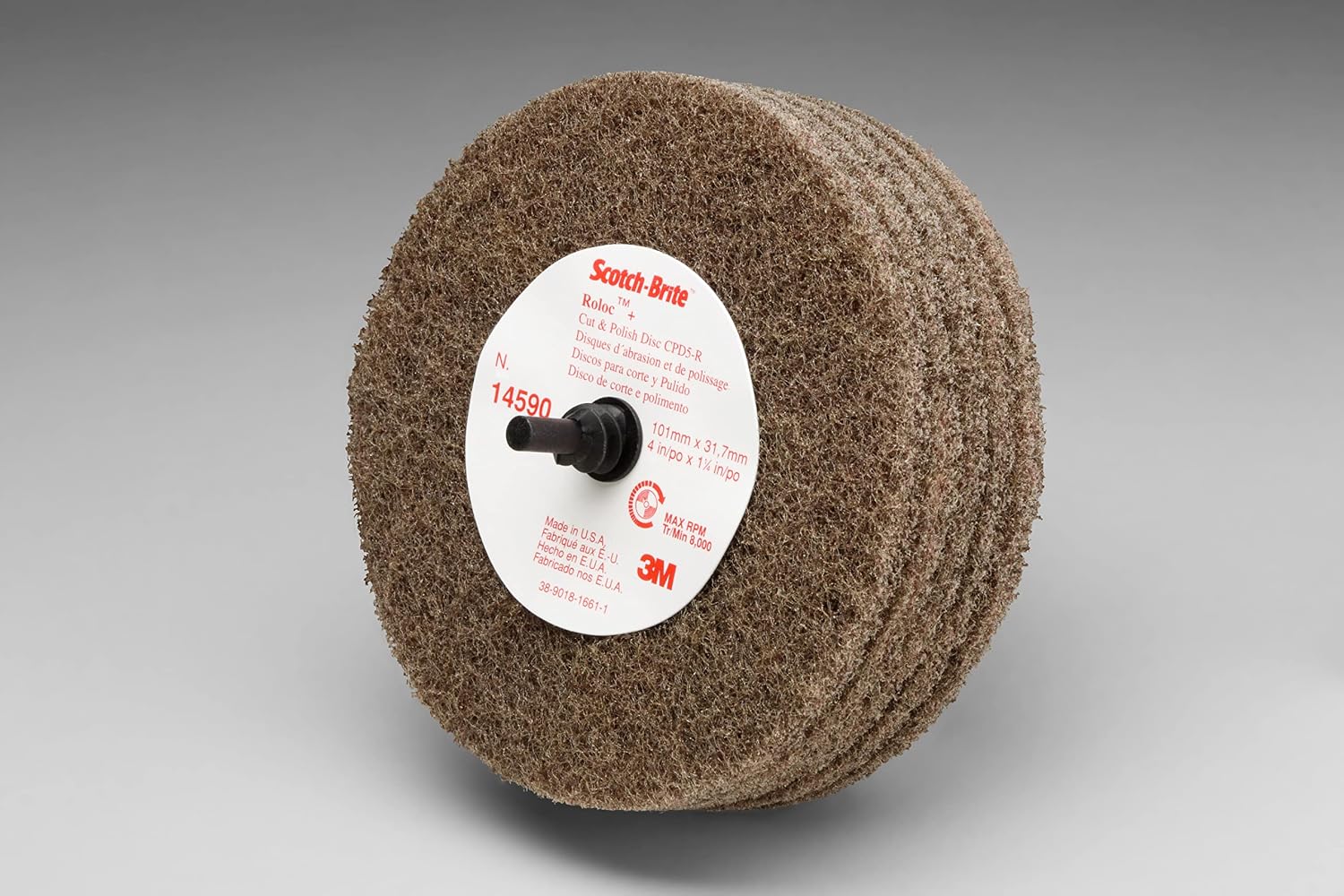 Scotch-Brite Roloc + Cut and Polish Disc D5, Aluminum Oxide, 4 Diameter, Medium Grit, Tan (Pack of 10)