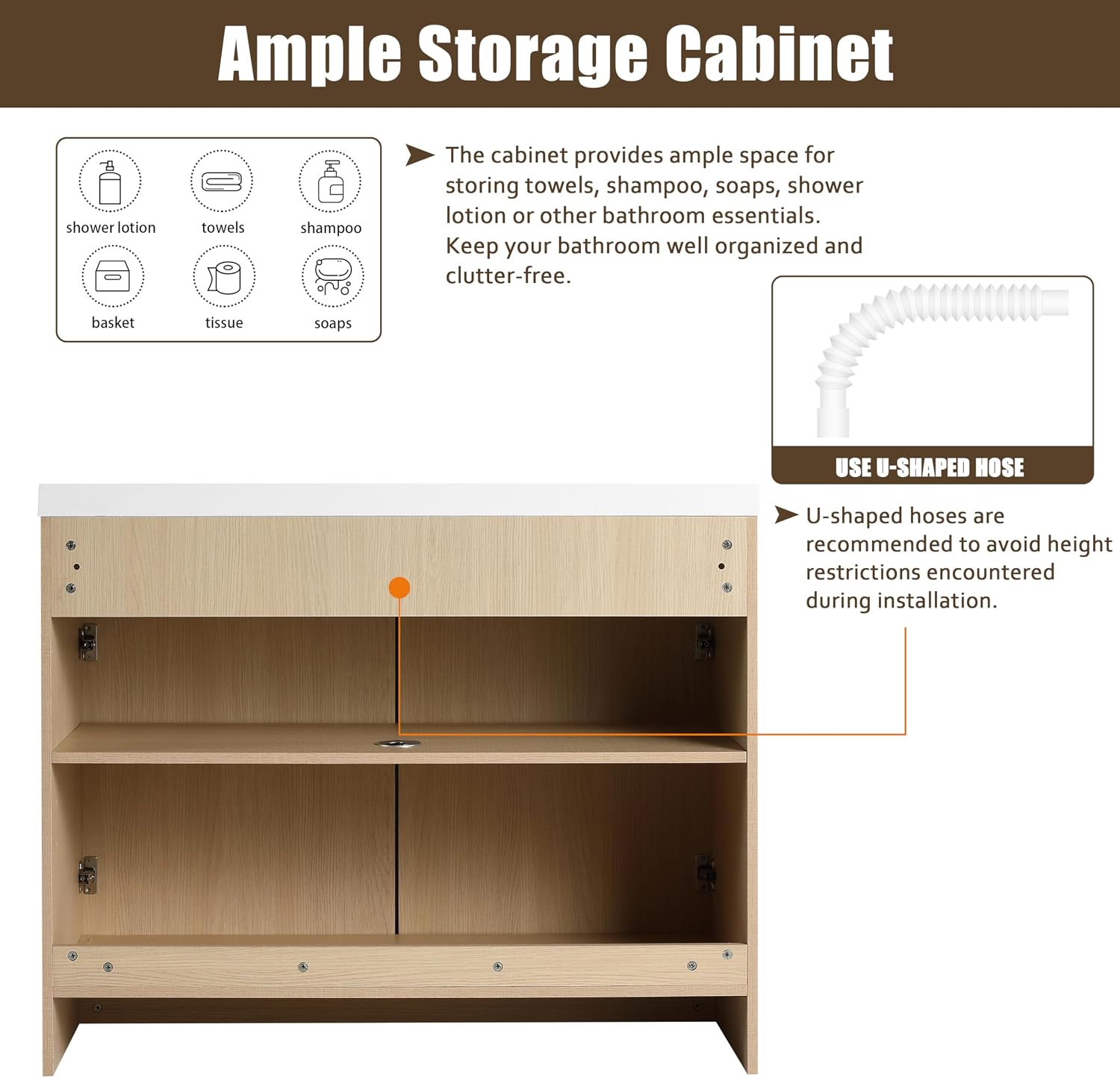 42 Inch Bathroom Vanity with Sink, 42' Freestanding Bathroom Vanity for Large Space, Premium Plywood Wooden Cabinet with 2 Soft Close Doors, Modern Floor Stand Cabinet Set, White Resin Sink Top