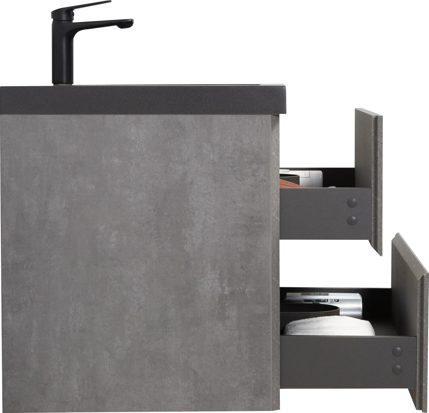 30' Floating Bathroom Vanity with Sink, Modern Wall-Mounted Bathroom Storage Vanity Cabinet with Black Quartz Sand Top Basin and Soft Close Drawers