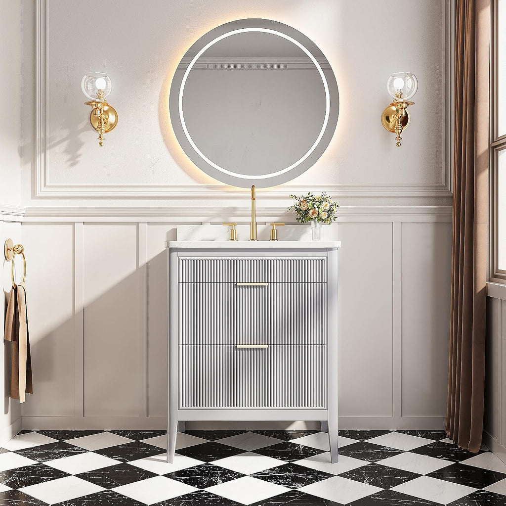 KEIKI 30' Freestanding Bathroom Vanity with Sink,Storage Cabinet with 2 Handle Sets and Engineered Marble Top