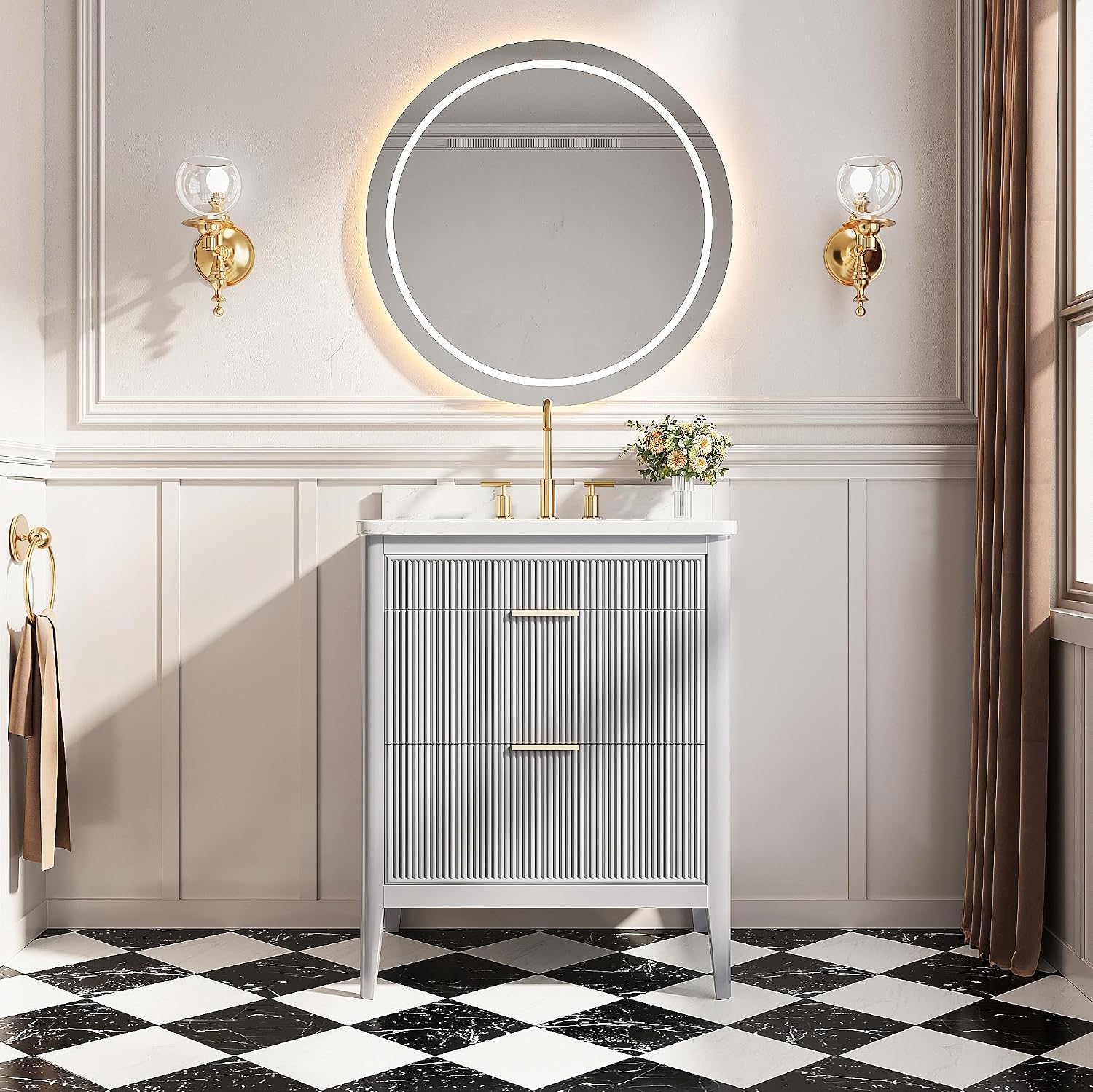 KEIKI 30' Freestanding Bathroom Vanity with Sink,Storage Cabinet with 2 Handle Sets and Engineered Marble Top