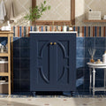 VilroCaz 24' Modern Bathroom Vanity with Ceramic Sink, Ornate Elliptical Motif Design & Soft-Close Hinges, Wood Bathroom Cabinet with Ball-Turned Legs, French Elegance (Blue-Ele)