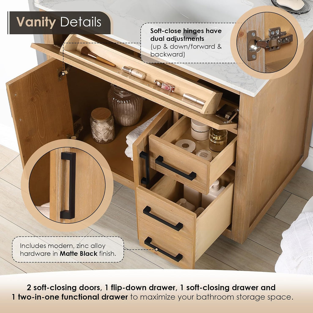 ALTAIR 36 Bathroom Vanity with Sink Mordern Freestanding Single Vanities Light Brown Large Storge Cabinet with Ceramic Countertop Pre-Assembled Sidesplash and Backsplash Included