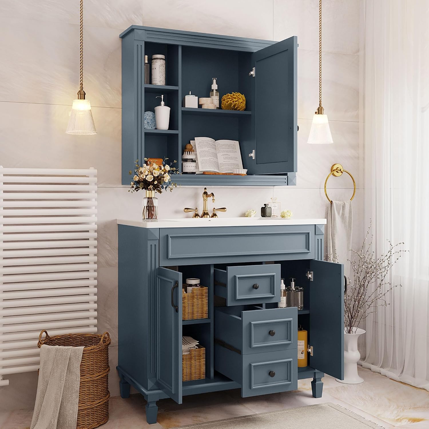 Merax Modern 36 Inch Wall Mounted Bathroom Cabinet with High Definition Mirror