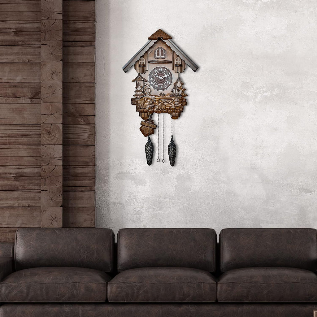 TIMEGEAR Cuckoo Clock with Quartz Movement and Automatic Night Mode (Cherry)