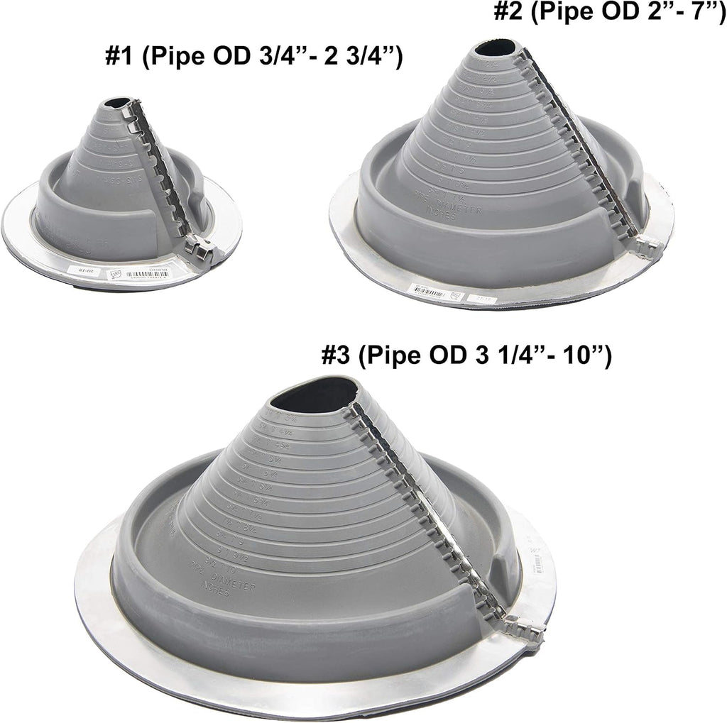 EAGLE 1 EPDM Flexible Roofing Pipe Flashing Retrofit Split Zipper Boots - On Site Adjustable Roof Pipe Jack Boot with Round Base (Multiple Sizes) (No. 3)