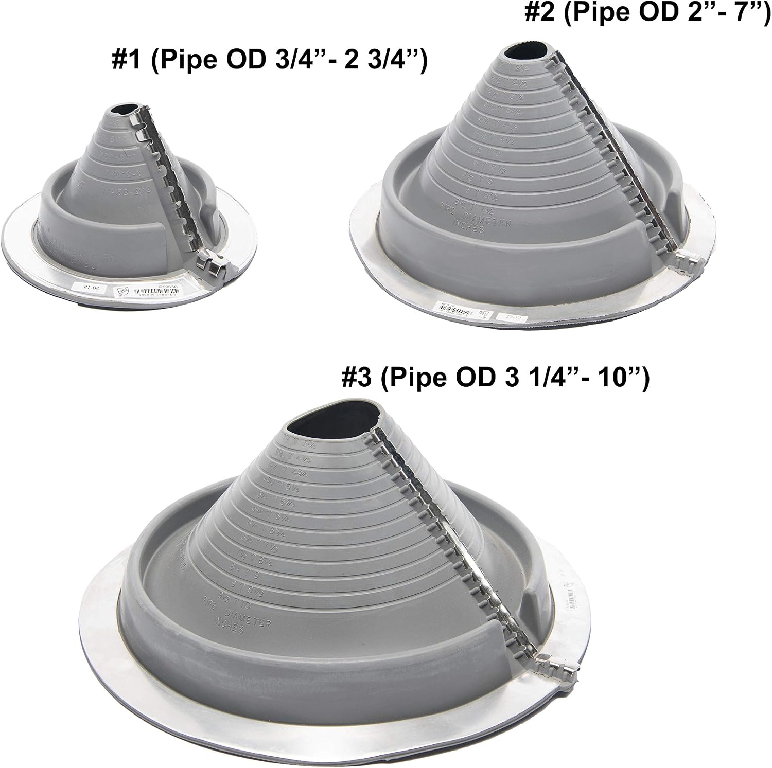EAGLE 1 EPDM Flexible Roofing Pipe Flashing Retrofit Split Zipper Boots - On Site Adjustable Roof Pipe Jack Boot with Round Base (Multiple Sizes) (No. 3)