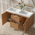 48 inch Bathroom Vanity with Sink Combo, Floating Double Sink Bathroom Vanities with SMC Resin Top, MDF Cabinet, Wall-Mounted Vanities for Large Bathrooms (48''-Wood)