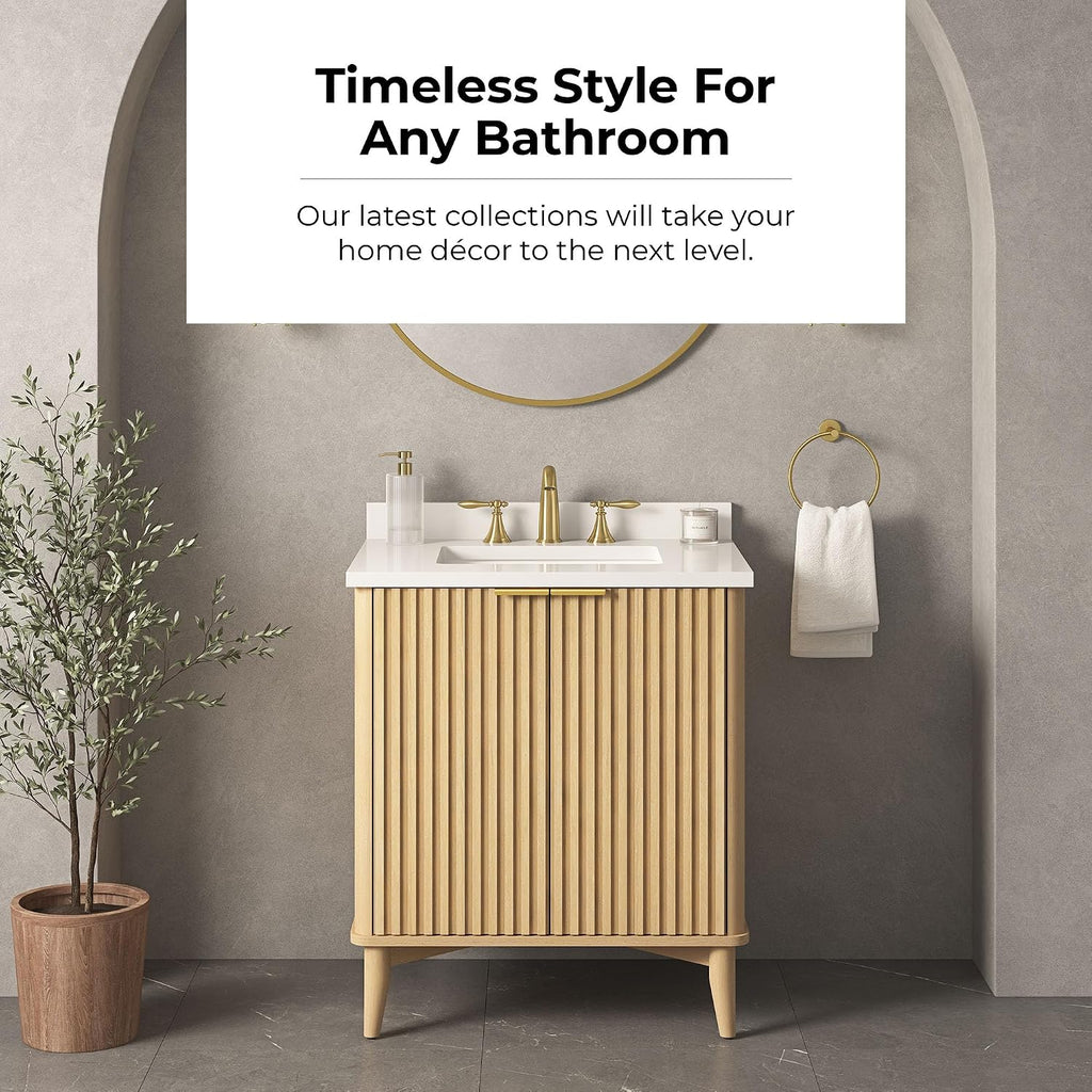 OVE Decors Indy 30 in. Undermount Single Sink Bathroom Vanity with White Engineered Marble Top, Rustic Ash