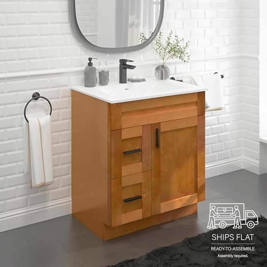 30' Shaker Bathroom Vanity Sink Base with Drawers (Ready-to-Assemble) (Maple Shaker Vanity Base)