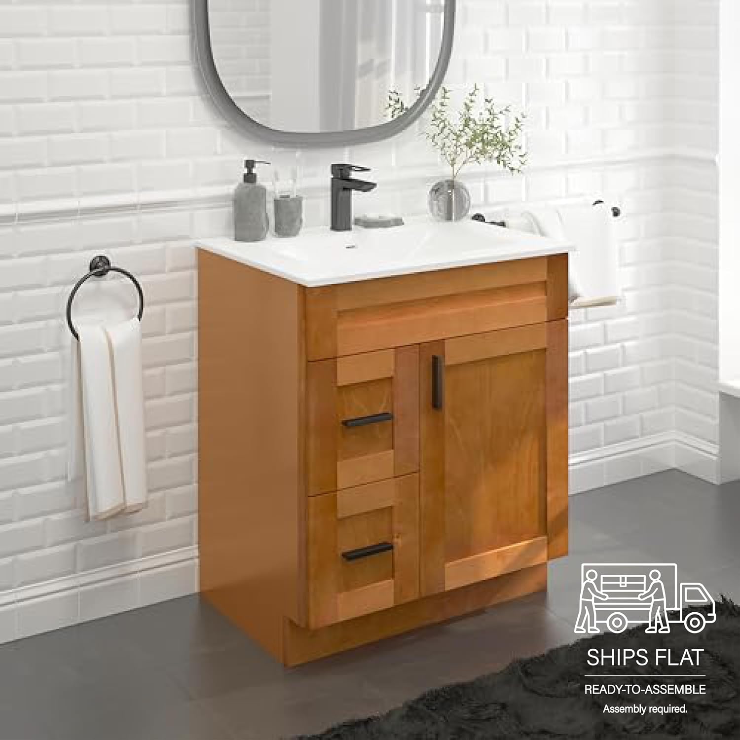 30' Shaker Bathroom Vanity Sink Base with Drawers (Ready-to-Assemble) (Maple Shaker Vanity Base)