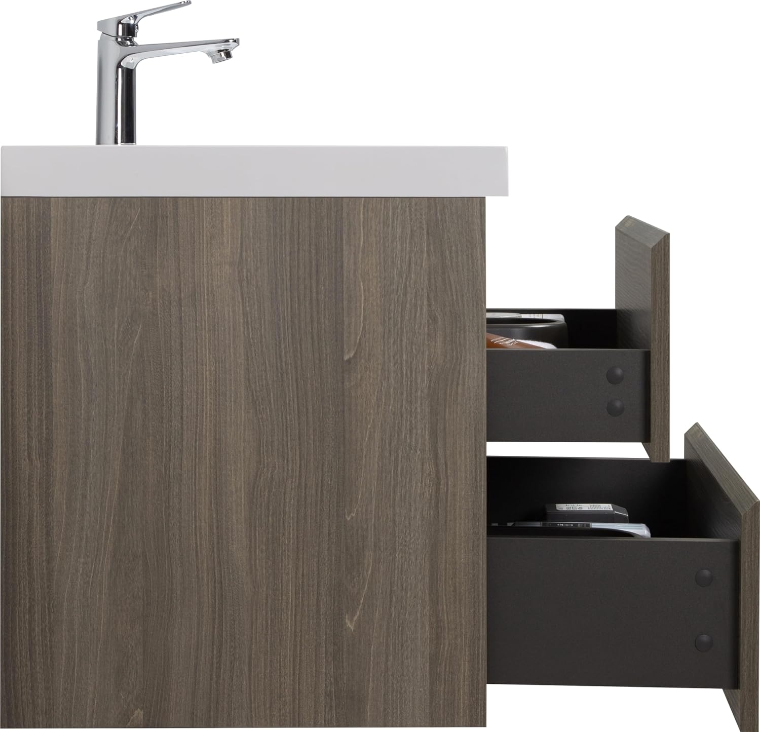 Neftis 30-Inch Floating Vanity with Sink, Pre-Assembled Modern Bathroom Vanity Sink Combo with Storage, Soft-Closing Drawers, One-piece Countertop White Resin Sink, Ash Grey Vanity for Bathroom