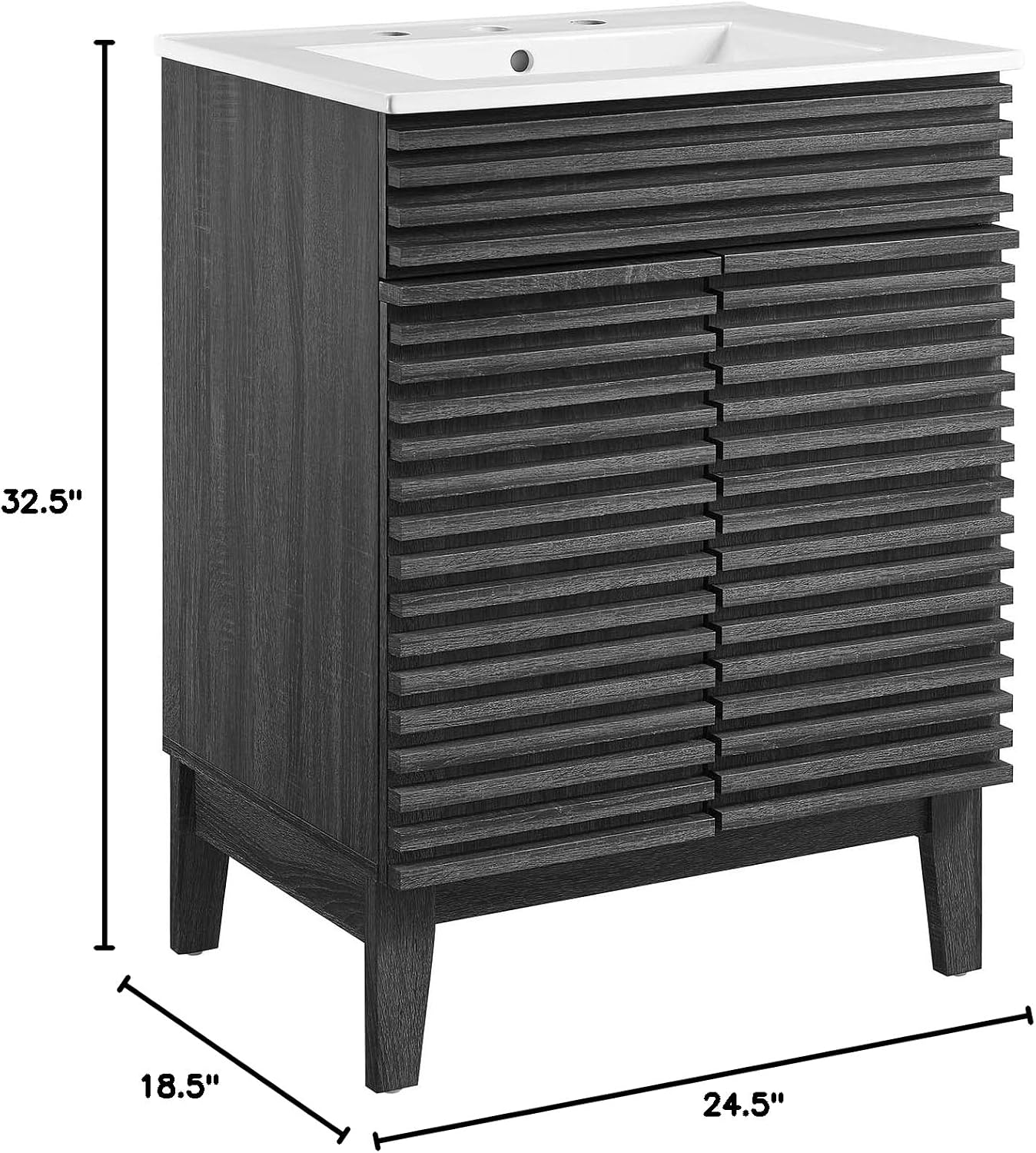 Modway Render Mid-Century Bathroom Vanity with Sink in Charcoal White