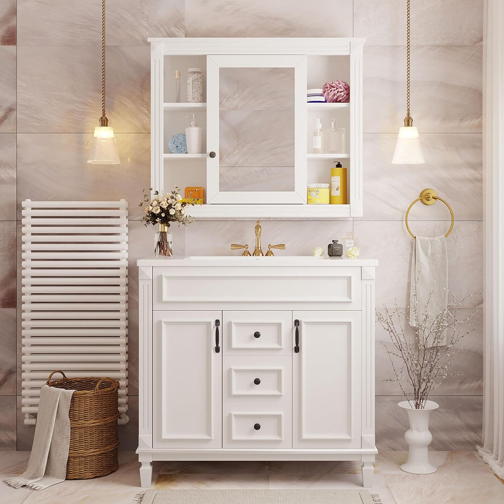 Merax Modern Mirror Cabinet - 36 Inch Wall Mounted Mirror for Small Bathrooms