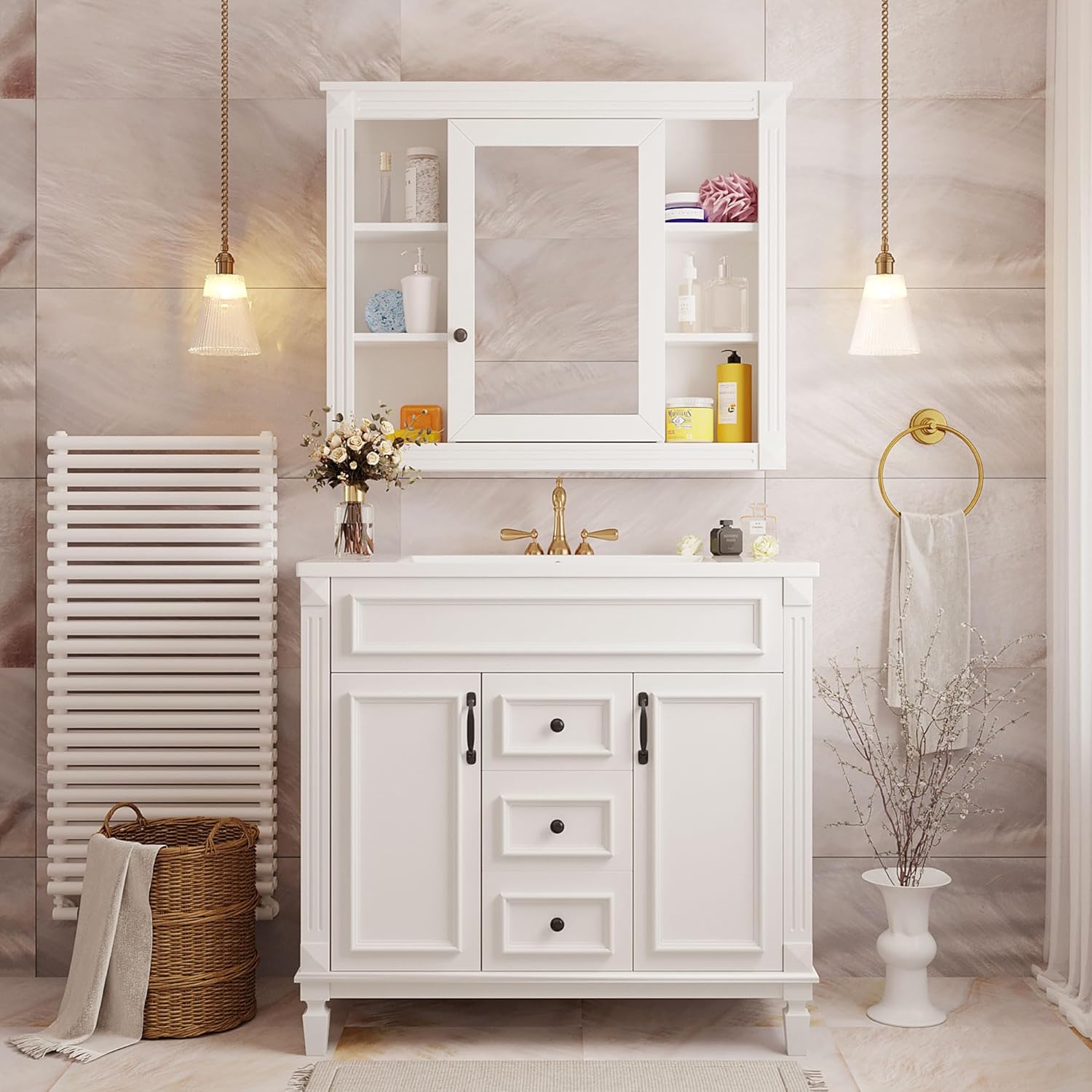 Merax Modern Mirror Cabinet - 36 Inch Wall Mounted Mirror for Small Bathrooms