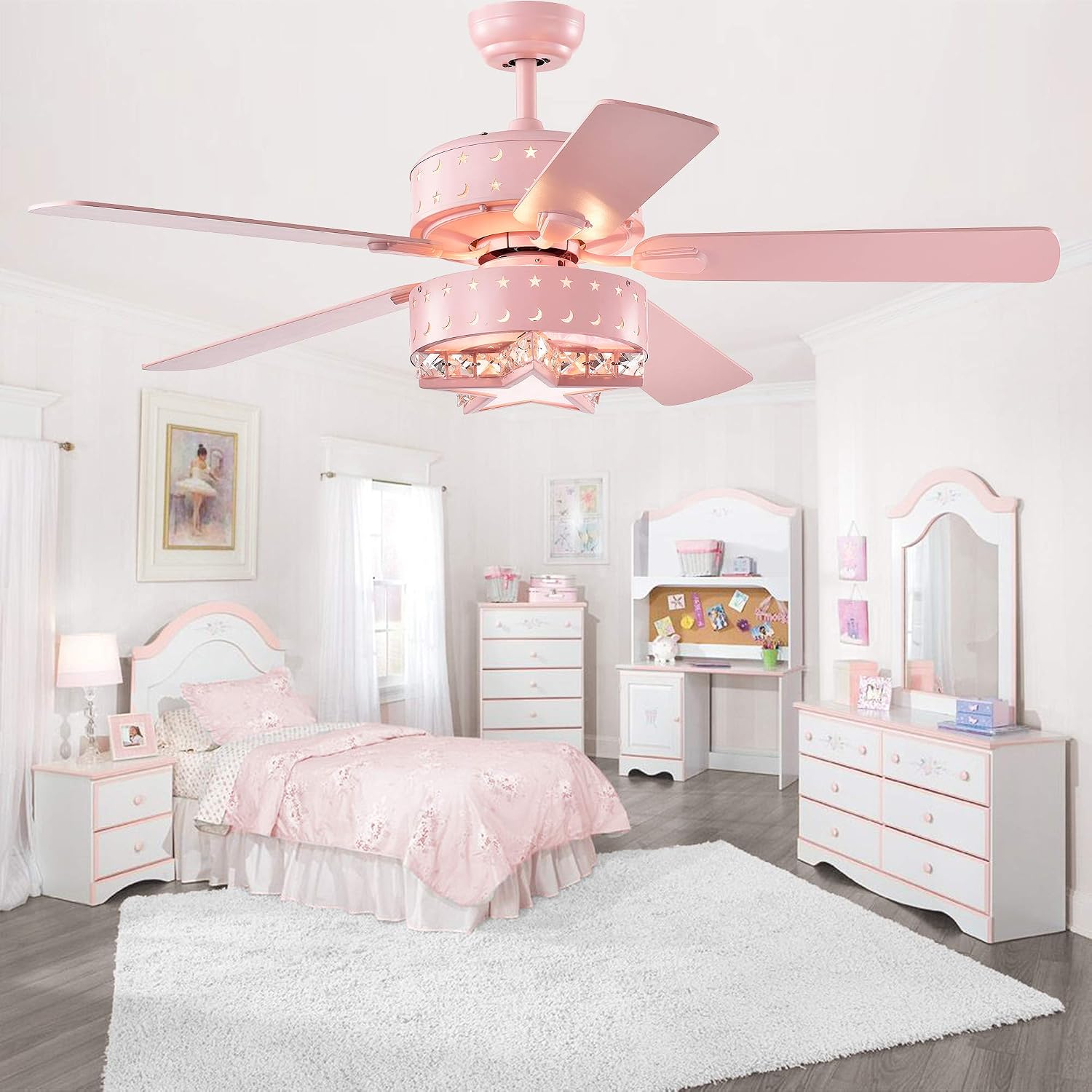 Funder 52-inch Star & Crescent Childrens Room Lighted Ceiling Fan (Includes Remote)