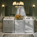 ARIEL Stafford 84-inch Bathroom Vanity with Sink,Solid Wood, 1.5in Italian Carrara Marble Countertop & Backsplash, Double Rectangular Porcelain Sink, 4 Soft Closing Doors, 5 Dovetail Drawers, Grey