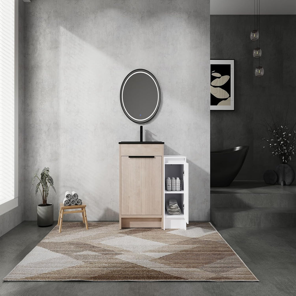36 Inch Bathroom Vanity with Sink Top Combo, Freestanding Bathroom Vanity Cabinet with Black Ceramic Sink Plywood Bathroom Vanity Set with Storage Cabinets and Soft Closing Door