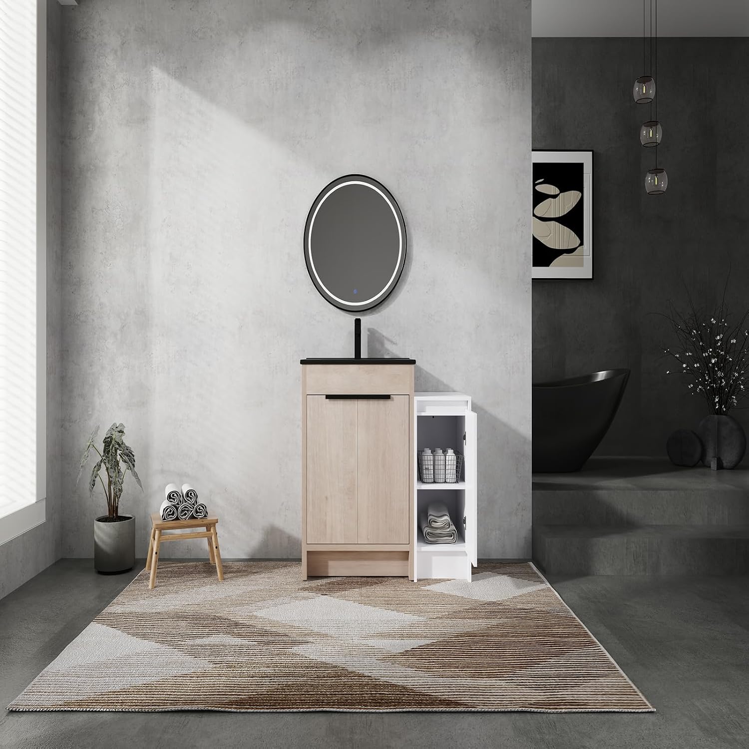 36 Inch Bathroom Vanity with Sink Top Combo, Freestanding Bathroom Vanity Cabinet with Black Ceramic Sink Plywood Bathroom Vanity Set with Storage Cabinets and Soft Closing Door