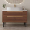 36' Bathroom Vanity with Above Oval Sink Set, Modern Walnut 2-in-1 Wall Mounted & Freestanding Bathroom Vanity Cabinet with Sintered Stone top&4 Storage Drawers, Bathroom Single Sink Cabinet