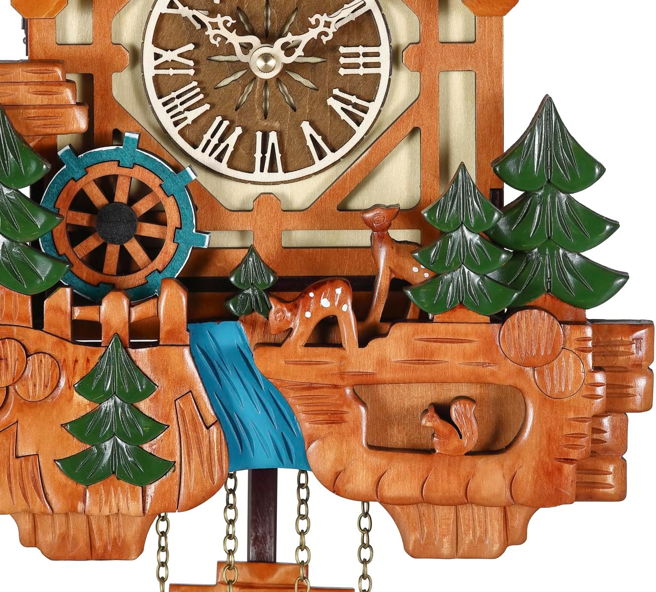 Kintrot Cuckoo Clock Black Forest Chalet Clock 11x22.5 Inches | Handcrafted Wooden Wall Clock with Singing Bird, Rotating Waterwheel, Night Mode and 12 Melodies