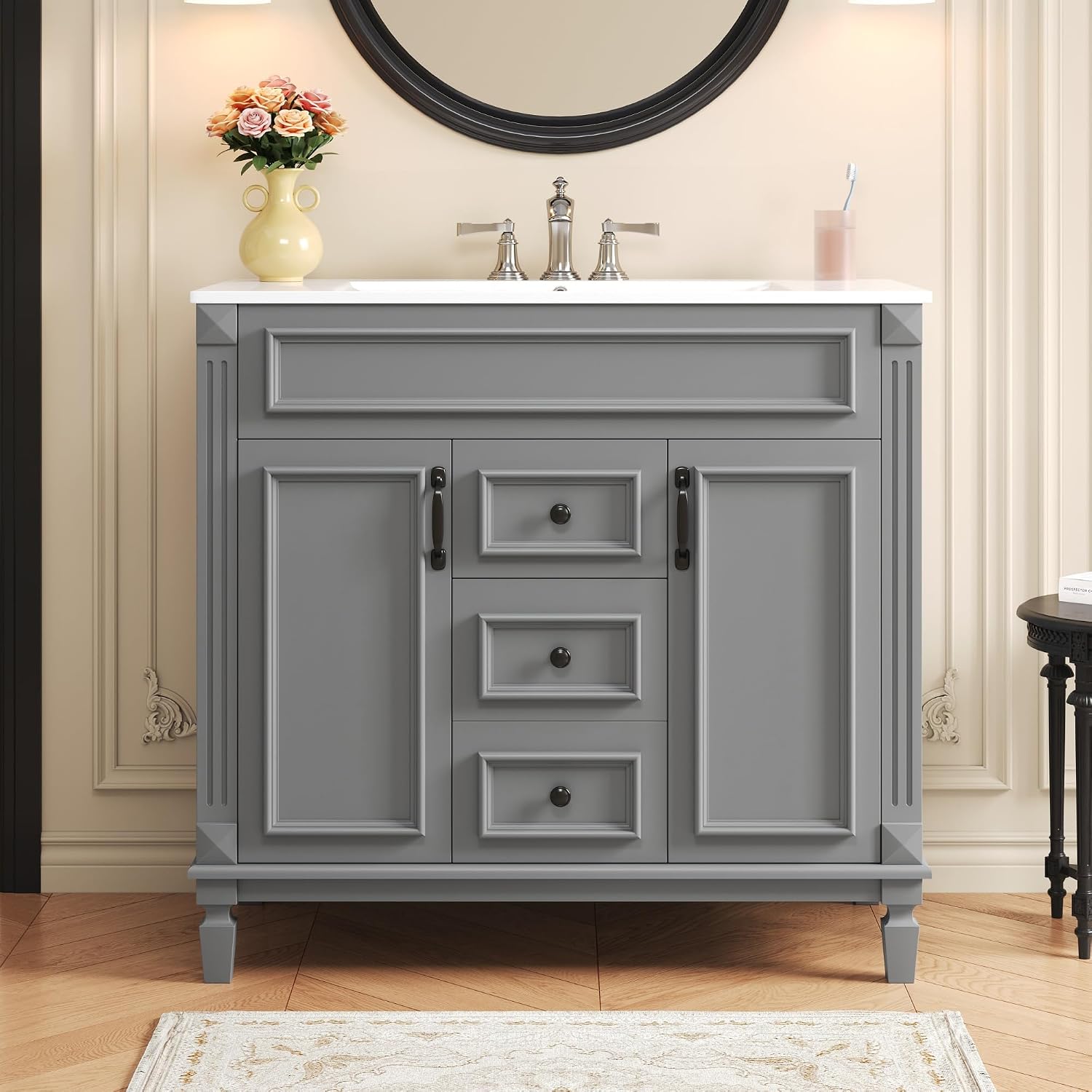 Virubi 36' 'Bathroom Vanity with Ceramic Sink, Traditional Bathroom Storage Cabinet with 2 Doors and 2 Drawers, Solid Wood Frame Bathroom Vanities