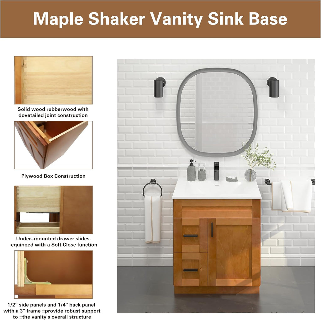 30' Shaker Bathroom Vanity Sink Base with Drawers (Ready-to-Assemble) (Maple Shaker Vanity Base)