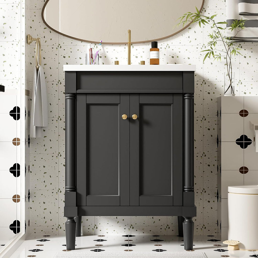 Merax 24' Bathroom Vanity with Sink, Powder Room Small Bathroom Vanity with 2-Door Cabinet, Undermount Sink, Solid Wood Frame Bathroom Storage Cabinet