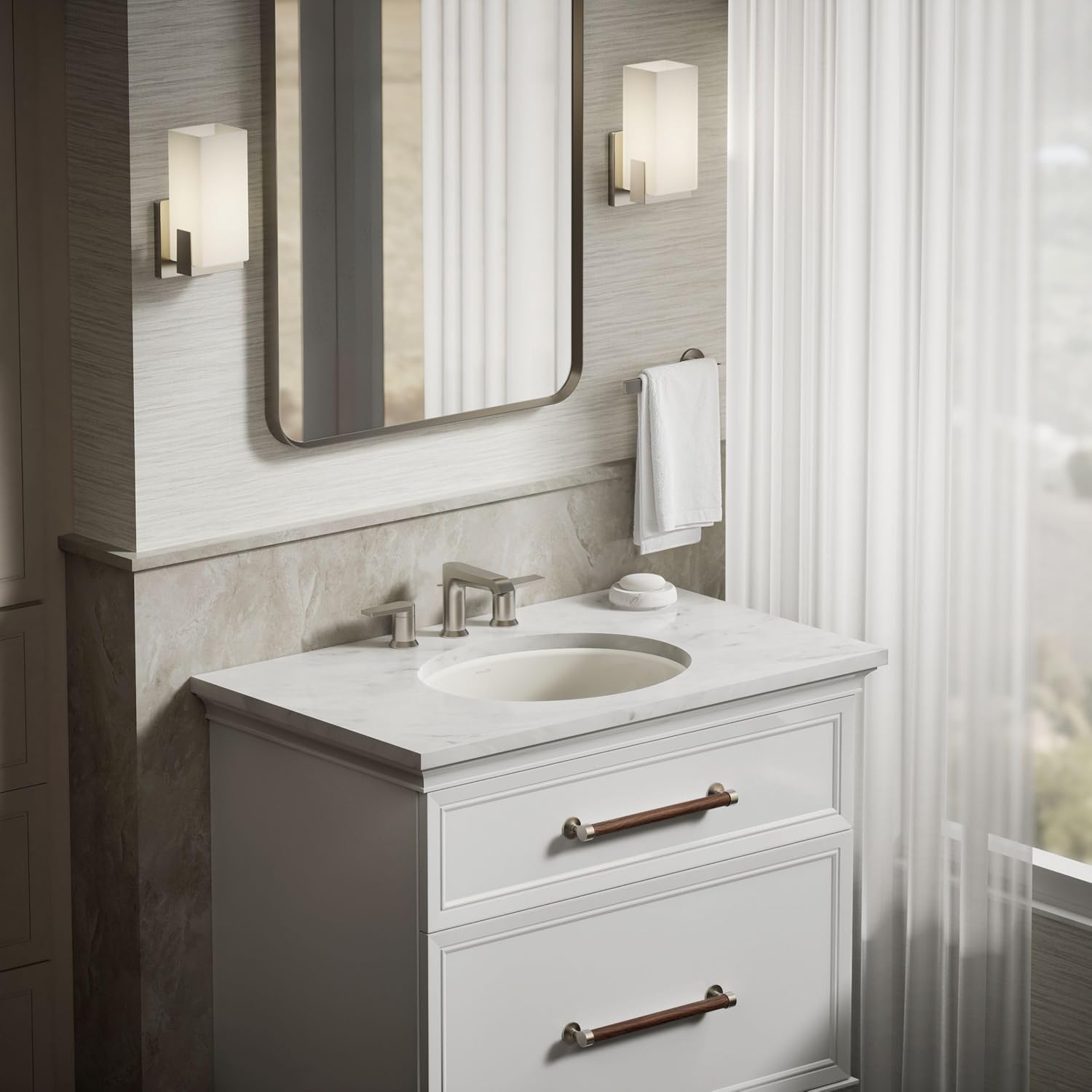 KOHLER 2210-96 Caxton Under-Mount Bathroom Sink, Include Overflow Drain, Fits 14' x17' Cutouts, Undermount Installation, Biscuit