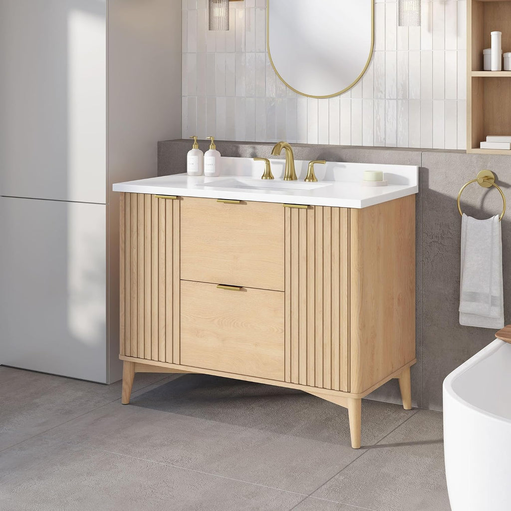 OVE Decors Indy 42 in. Undermount Single Sink Bathroom Vanity with White Engineered Marble Top, Rustic Ash