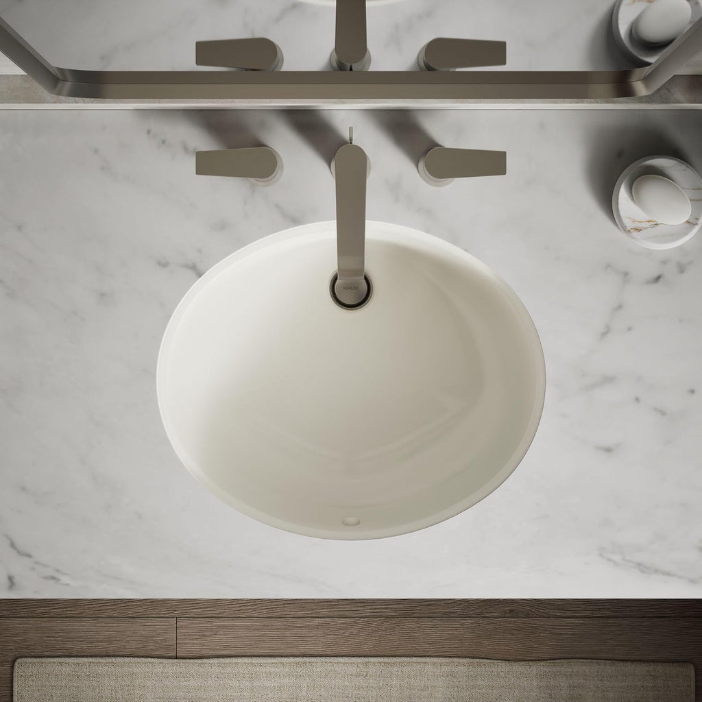 KOHLER 2210-96 Caxton Under-Mount Bathroom Sink, Include Overflow Drain, Fits 14' x17' Cutouts, Undermount Installation, Biscuit